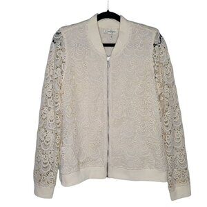 Jessica Simpson Maternity Jacket Large Ivory sheer Lace Long Sleeve Zip Jacket